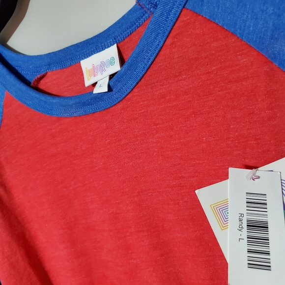 LuLaRoe | L Shirt Randy Solid Body (True Red) / Sleeves Solid (Royal Blue - Picture 2 of 3